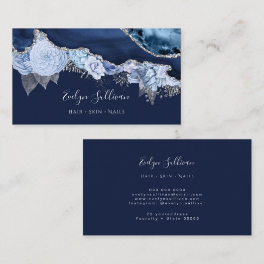 blauw bloemen visitekaartje van blauw ontwerp (Voorkant / Achterkant)