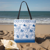 Blauw Bloemen & Vogelpatroon – Natuur-geïnspireerd Tote Bag