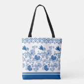 Blauw Bloemen & Vogelpatroon – Natuur-geïnspireerd Tote Bag (Achterkant)