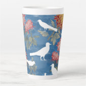 Blauw Bloemen & Vogels Latte Mok (Voorkant)
