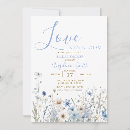 Blauw Bloemen Vrijgezellenfeest Bruids Brunch Invi Kaart (Voorkant)