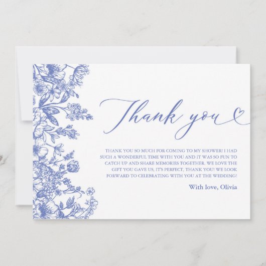  Blauw Bloemen Vrijgezellenfeest Dank u kaart (Voorkant)