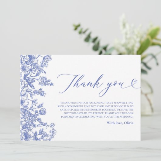  Blauw Bloemen Vrijgezellenfeest Dank u kaart (Staand voorkant)