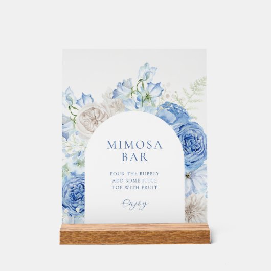 Blauw Bloemen Vrijgezellenfeest Mimosa Bar Acryl Bord (Voorkant)