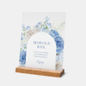 Blauw Bloemen Vrijgezellenfeest Mimosa Bar Acryl Bord (Hoek)