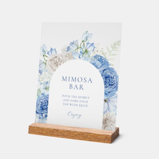 Blauw Bloemen Vrijgezellenfeest Mimosa Bar Acryl Bord (Hoek)