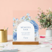 Blauw Bloemen Vrijgezellenfeest Mimosa Bar Acryl Bord (Huwelijk)