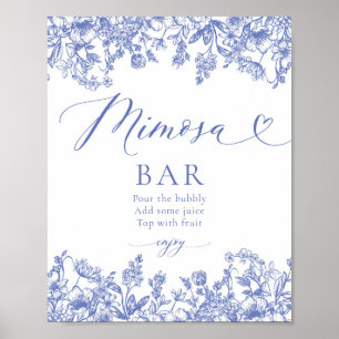 Blauw Bloemen Vrijgezellenfeest Mimosa Bar Teken Poster