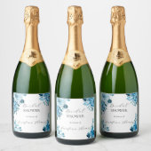 Blauw Bloemen Vrijgezellenfeest Mousserende Wijn L Sparkling Wijnetiket (Flessen)