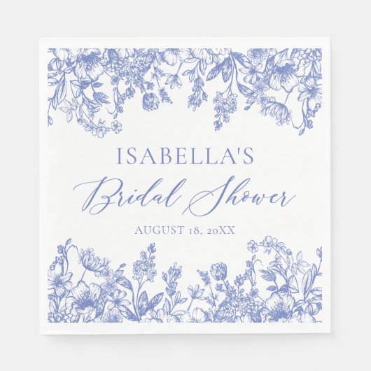  Blauw Bloemen Vrijgezellenfeest Papieren servette Servet (Voorkant)