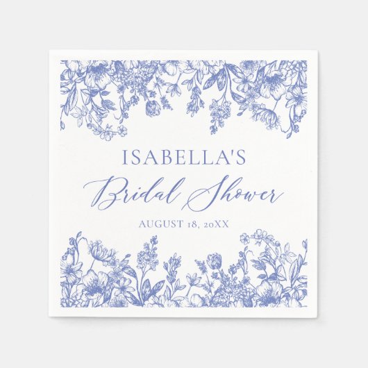  Blauw Bloemen Vrijgezellenfeest Papieren servette Servet (Voorkant)