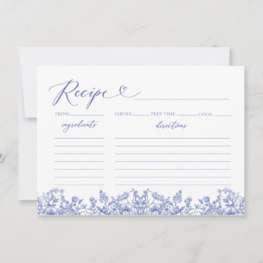  Blauw Bloemen Vrijgezellenfeest Recept Kaart (Voorkant)