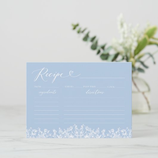  Blauw Bloemen Vrijgezellenfeest Recept Kaart (Staand voorkant)