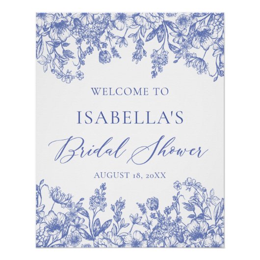  Blauw Bloemen Vrijgezellenfeest Welkomstbord Perfect Poster (Voorkant)