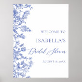  Blauw Bloemen Vrijgezellenfeest Welkomstbord Poster (Voorkant)