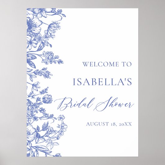  Blauw Bloemen Vrijgezellenfeest Welkomstbord Poster (Voorkant)