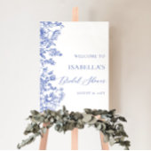  Blauw Bloemen Vrijgezellenfeest Welkomstbord Poster