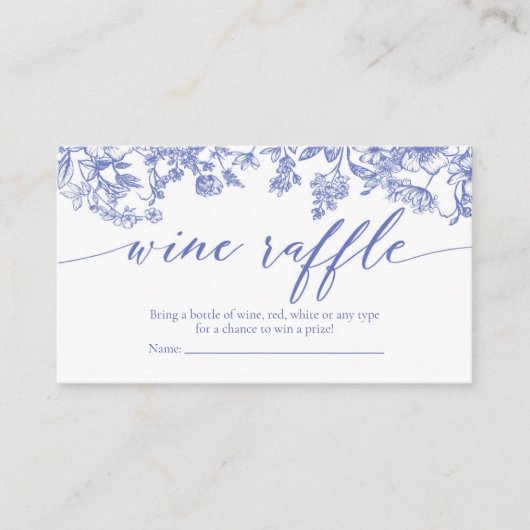 Blauw Bloemen Vrijgezellenfeest Wijn Raffle Ticket (Voorkant)