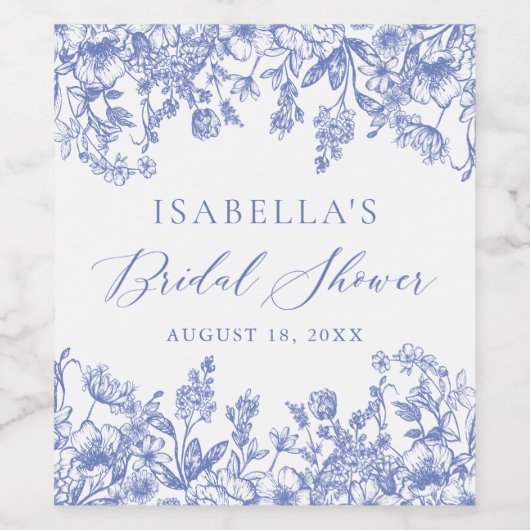  Blauw Bloemen Vrijgezellenfeest Wijnlabel Wijn Etiket (Enkel label)