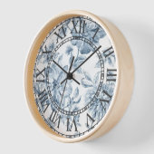 Blauw Bloemen  wandklok (Hoek)