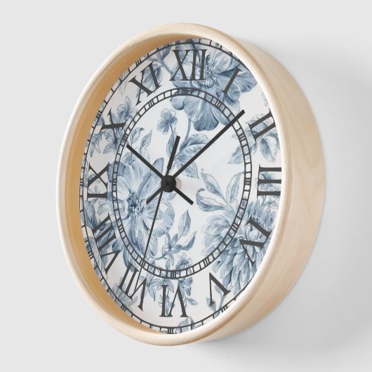 Blauw Bloemen  wandklok (Hoek)