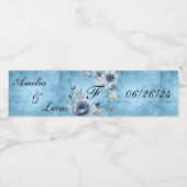 Blauw Bloemen Water Flesje Wraps Waterfles Etiket (Enkel label)