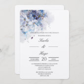 Blauw Bloemen water gekleurd Spaans Bruiloft Kaart (Voorkant / Achterkant)