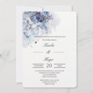 Blauw Bloemen water gekleurd Spaans Bruiloft Kaart