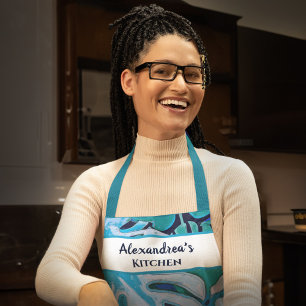 Blauw Bloemen Waterverf Botanisch Blauw Personalis Schort