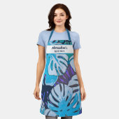 Blauw Bloemen Waterverf Botanisch Blauw Personalis Schort (Gedragen)