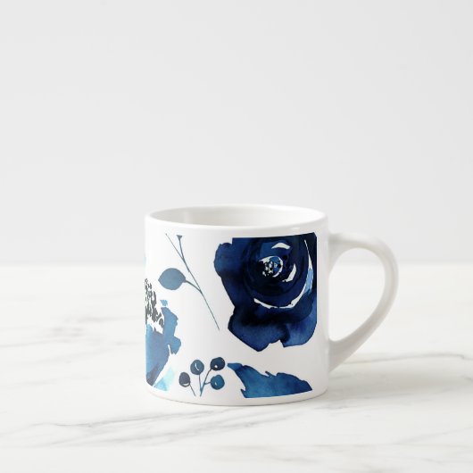 Blauw Bloemen Waterverf Elegant Custom Espresso Kop (Rechts)