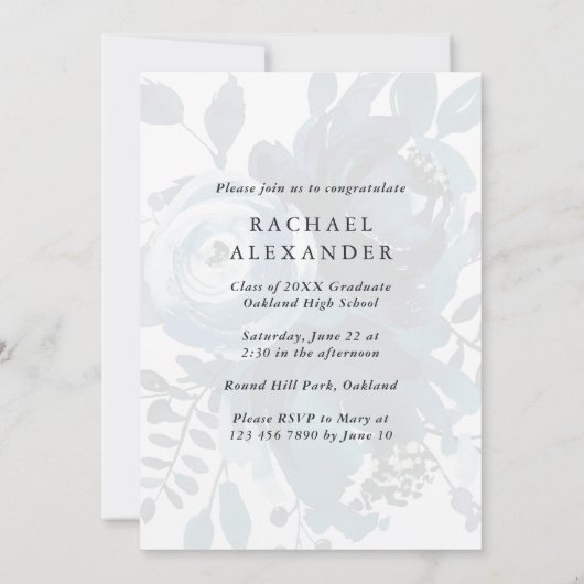 Blauw Bloemen Waterverf Foto Graduation Party Kaart (Achterkant)