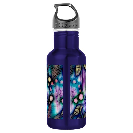 Blauw Bloemen Waterverf Monogram Waterfles (Achterkant)