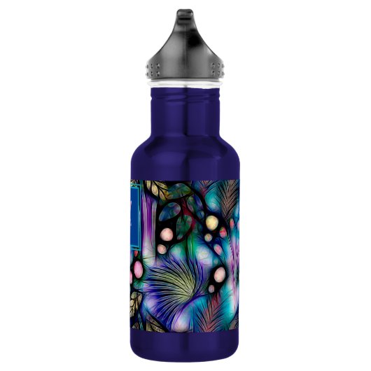 Blauw Bloemen Waterverf Monogram Waterfles (Rechts)