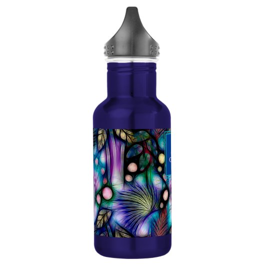 Blauw Bloemen Waterverf Monogram Waterfles (Links)