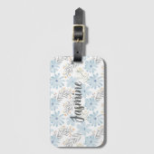 Blauw Bloemen Waterverf Patroon Custom Monogram Bagagelabel (Voorkant (verticaal))