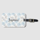 Blauw Bloemen Waterverf Patroon Custom Monogram Bagagelabel (Voorkant (horizontaal))