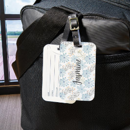 Blauw Bloemen Waterverf Patroon Custom Monogram Bagagelabel