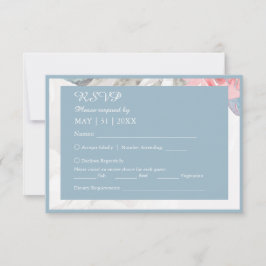 Blauw Bloemen waterverf Wildbloem Pioen Bruiloft RSVP Kaartje