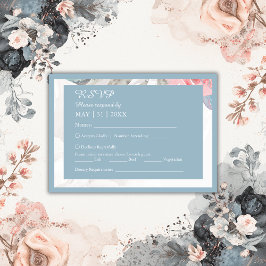 Blauw Bloemen waterverf Wildbloem Pioen Bruiloft RSVP Kaartje