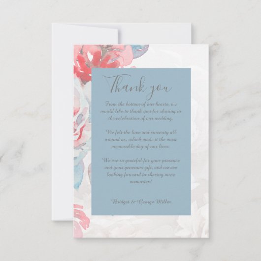 blauw Bloemen waterverf wildflower bruiloft Bedankkaart (Voorkant)