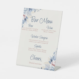 Blauw Bloemen Wedding Bar Teken Reclamebord Met Voetstuk
