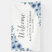 Blauw Bloemen Welkomstbruiloft Spandoek (Verticaal)