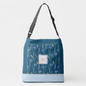 Blauw Bloemen Wildbloem Gepersonaliseerd Monogram Crossbody Tas (Achterkant)
