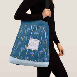 Blauw Bloemen Wildbloem Gepersonaliseerd Monogram Crossbody Tas