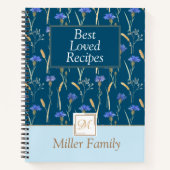 Blauw Bloemen Wildbloem Mongoram Recept Notitieboek (Voorkant)