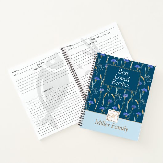 Blauw Bloemen Wildbloem Mongoram Recept Notitieboek (Binnen)