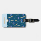 Blauw Bloemen Wildbloem Monogram Bagagelabel (Voorkant horizontaal)