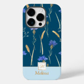 Blauw Bloemen Wildbloem Monogram Case-Mate iPhone Case (Achterkant)