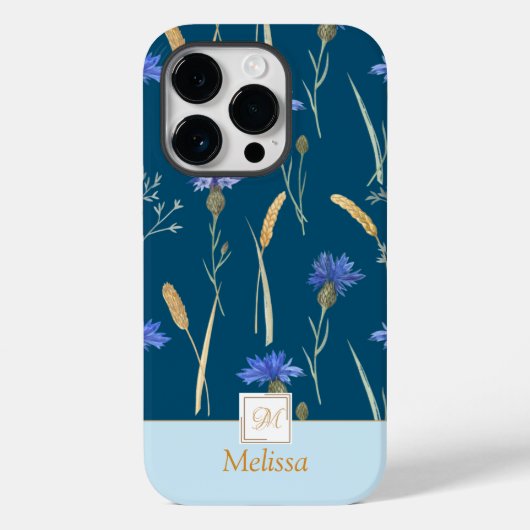 Blauw Bloemen Wildbloem Monogram Case-Mate iPhone Case (Achterkant)